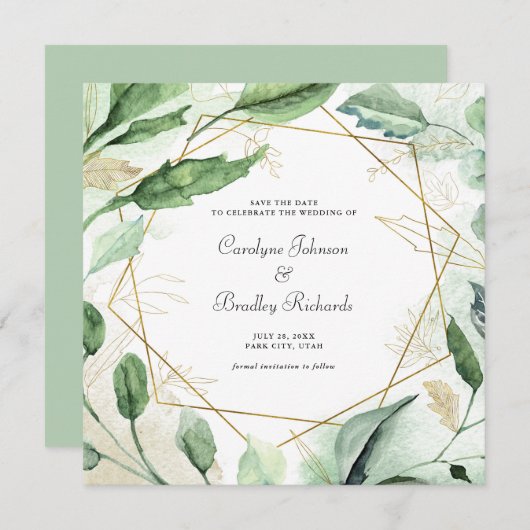 Geometrische Rahmen Wasserfarbenwelt Save The Date (Vorne/Hinten)