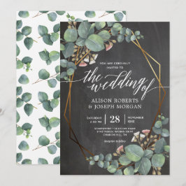 geometrische Rahmenhochzeit Eukalyptus chalkboard Einladung