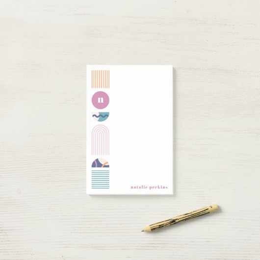 Geometrische Regenbogenmonogramm - Lila Hinweise Post-it Klebezettel (Auf Schreibtisch)