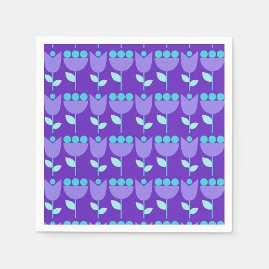 Geometrische Retro-Blume Bauhaus Lila Geburtstag Serviette (Vorderseite)