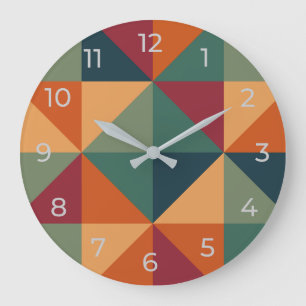 Geometrische Retro-Farbenhalterung Große Wanduhr