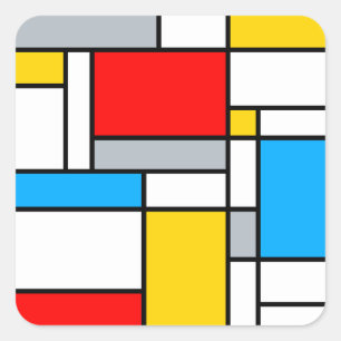 Geometrische Retro-Mondrian-Farbkomposition Quadratischer Aufkleber