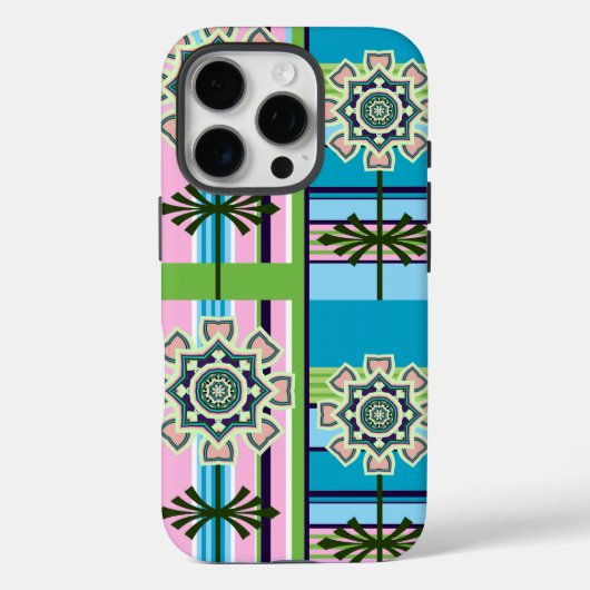 Geometrische Retro-Muster und Fantasie-Blume Case-Mate iPhone Hülle (Rückseite)