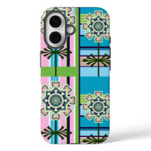 Geometrische Retro-Muster und Fantasie-Blume