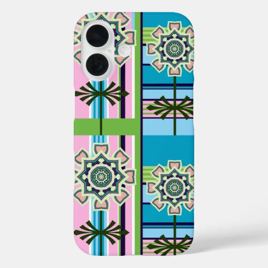 Geometrische Retro-Muster und Fantasie-Blume Case-Mate iPhone Hülle (Rückseite)