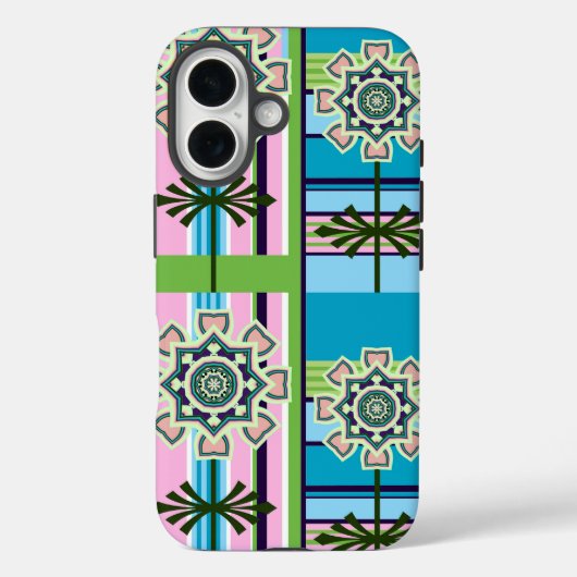 Geometrische Retro-Muster und Fantasie-Blume Case-Mate iPhone Hülle (Rückseite)
