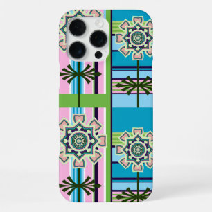 Geometrische Retro-Muster und Fantasie-Blume iPhone 16 Pro Max Hülle