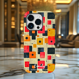 Geometrische Retro-Quadrate mit Individuelle Name Case-Mate iPhone 14 Pro Hülle