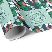 geometrische Retroblau rot grün Moderne Weihnachts Geschenkpapier (Rolleneckpunkt)