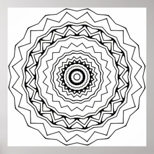 Geometrische Ring-Mandala-Malvorlage Fette Linien Poster