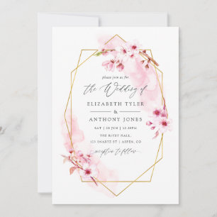 Geometrische rosa Frühlings-Kirschblüten-Hochzeit Einladung