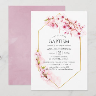 Geometrische rosa Frühlings-Kirschblüten-Taufe Einladung