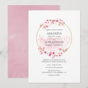 Geometrische rosa Kirschblüten-Hochzeit im Frühlin Einladung