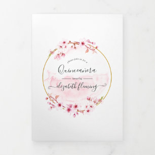 Geometrische rosa Kirschblüten-Quinceañera-Fotos Dreifach Gefaltete Karte