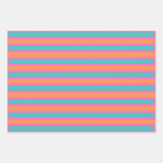 Geometrische rosa, orange und blaue Streifen Geschenkpapier Set (Vorderseite 3)