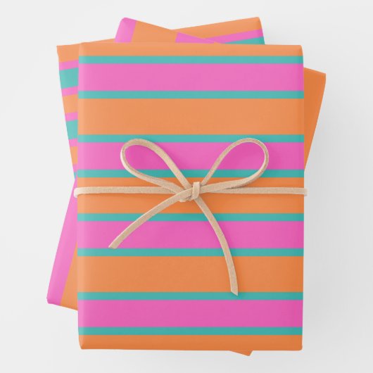 Geometrische rosa, orange und blaue Streifen Geschenkpapier Set (Beispiel)