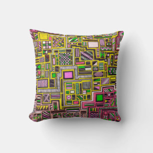 Geometrische, rosa und gelbe quadratische Kunst Kissen