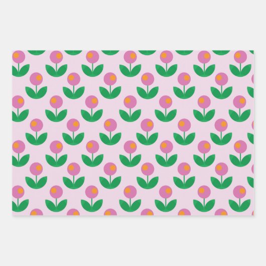 Geometrische Rosa und grüne Blume Geschenkpapier Set (Vorderseite 3)
