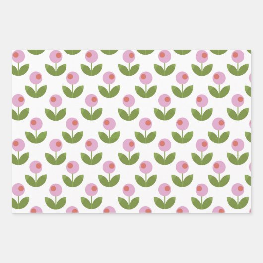 Geometrische Rosa und grüne Blume Geschenkpapier Set (Vorderseite)