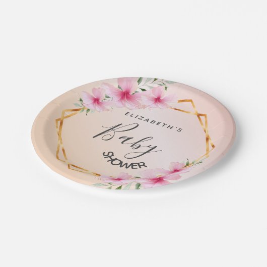 geometrische Rose der Dusche Rosa Pappteller (Schrägansicht)