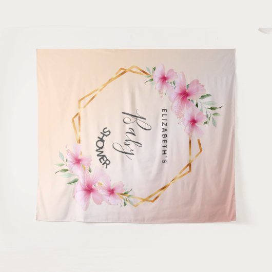 geometrische Rose der Dusche Rosa Wandteppich (Vorderseite (Horizontal))