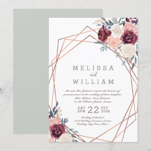Geometrische Rose der Floral Burgund Elfenbeinhoch Einladung