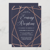 Geometrische Rose Gold auf Dunkelblauer Abend Empf Einladung (Vorne/Hinten)