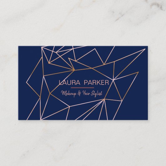 Geometrische Rose Gold Blue Beruflich Construct Visitenkarte (Vorderseite)