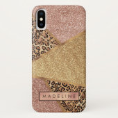 Geometrische Rose Gold Blush Glitzer Leopard Case-Mate iPhone Hülle (Rückseite)