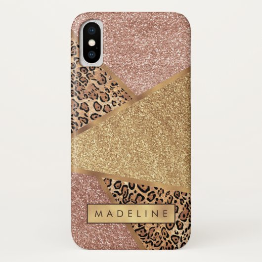 Geometrische Rose Gold Blush Glitzer Leopard Case-Mate iPhone Hülle (Rückseite)