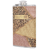 Geometrische Rose Gold Blush Glitzer Leopard Muste Flachmann (Links)
