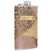 Geometrische Rose Gold Blush Glitzer Leopard Muste Flachmann (Rechts)