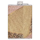 Geometrische Rose Gold Blush Glitzer Leopard Muste Flachmann (Rückseite)