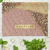 Geometrische Rose Gold Blush Glitzer Leopard Muste Geschirrtuch (Gefaltet)