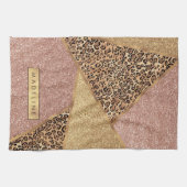 Geometrische Rose Gold Blush Glitzer Leopard Muste Geschirrtuch (Horizontal)