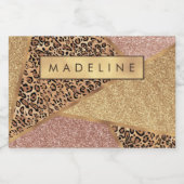 Geometrische Rose Gold Blush Glitzer Leopard Print Schaumweinetikett (Einzelnes Label)