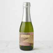 Geometrische Rose Gold Blush Glitzer Leopard Print Schaumweinetikett (Vorderseite)