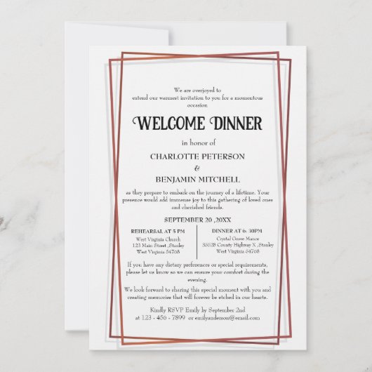 Geometrische Rose Gold Frame Probe Willkommensesse Einladung (Vorderseite)