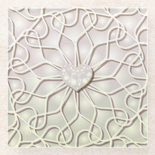 Geometrische Rose Gold LIEBE Herzmuster Glasuntersetzer