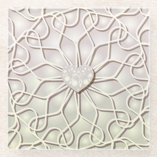 Geometrische Rose Gold LIEBE Herzmuster Glasuntersetzer (Vorderseite)