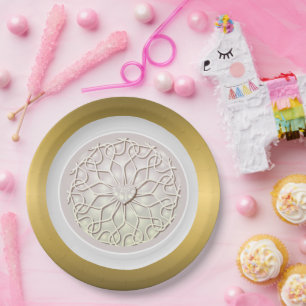 Geometrische Rose Gold LIEBE Herzmuster Pappteller