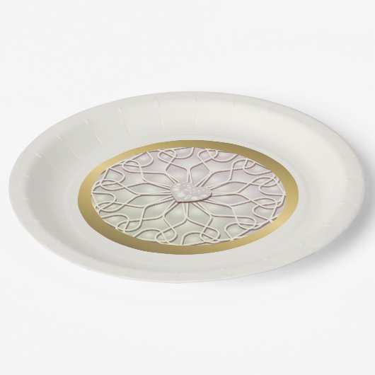 Geometrische Rose Gold LIEBE Herzmuster Pappteller (Schrägansicht)