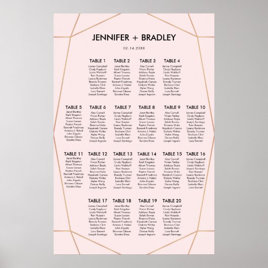 Geometrische Rose Gold Seating Chart | Benutzerdef Poster (Vorne)