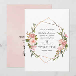 Geometrische Rose Gold und Rosé Hochzeitsfoto I Einladung
