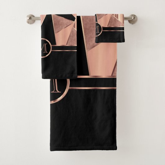 Geometrische Rose Gold und Schwarz Badhandtuch Set (Insitu)