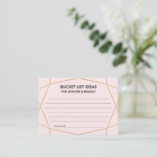 Geometrische Rose Gold Wedding Bucket List Ideen K Begleitkarte (Stehend Vorderseite)