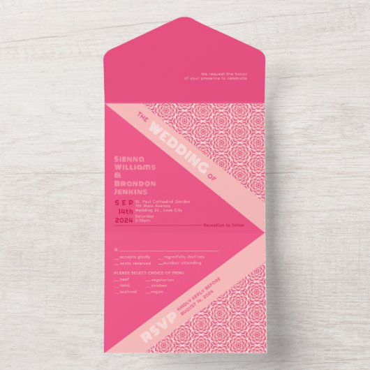 Geometrische Rose Rot in einer Hochzeitsfeier All In One Einladung (Innen Boden)