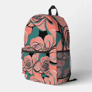 Geometrische Rosen in Schwarz- und Blautönen Bedruckter Rucksack