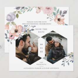 Geometrische Rosen (weiß und rosa) | Zwei Fotos Save The Date