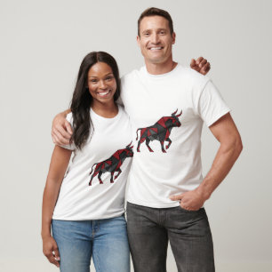 Geometrische Rot-Schwarz-Stier-Kunstgestaltung T-Shirt